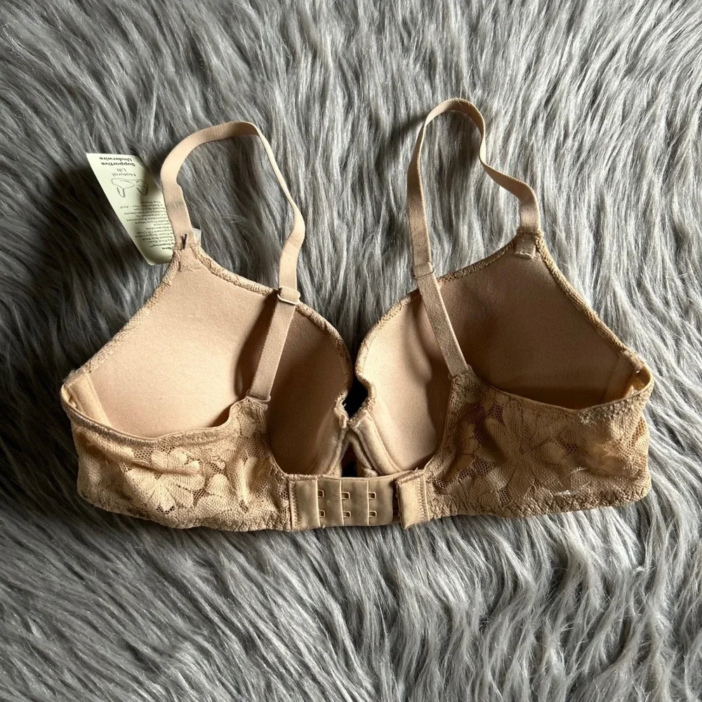 No Boundaries Push Up Bra Womens Size 32C‎ Tan Brown Floral Lace Underwire NEW